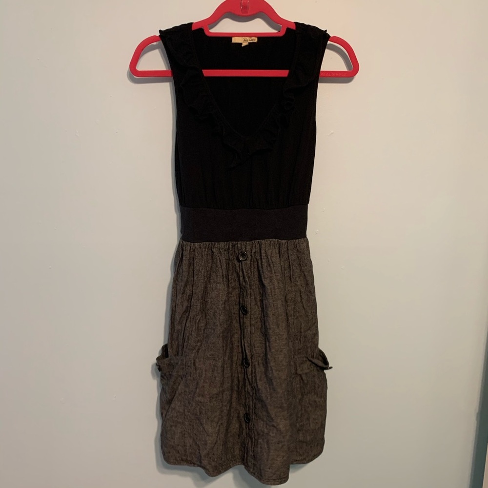 Black & Grey Dress with Buttons & Pockets